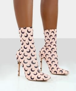 Public Desire UK Saturn Return Pink Pointed Toe Printed Sock Boots