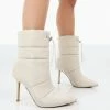 Public Desire UK Kenza X Public Desire Reset Beige Nylon Padded Heeled Ankle Boots