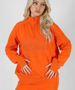Public Desire UK Universal Reverse Panel Half Zip Sweatshirt Orange
