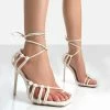 Public Desire UK Violett Ecru Pu Square Toe Lace Up Heels