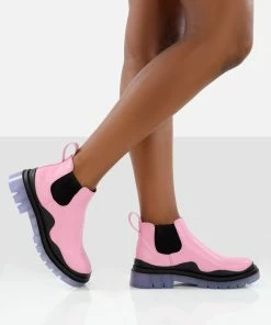 Public Desire UK Myth Baby Pink Chunky Sole Chelsea Boots Back In Stock