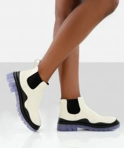 Public Desire UK Myth Ecru Chunky Sole Chelsea Boots